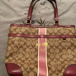 Coach Brown and Pink/PurpleSignature Tote Bag